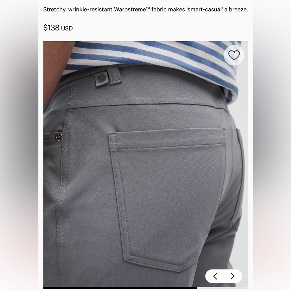 Lululemon ABC Slim-Fit 5 Pocket Pant 30L Warpstreme Gray Size 35 Men - Picture 3 of 10